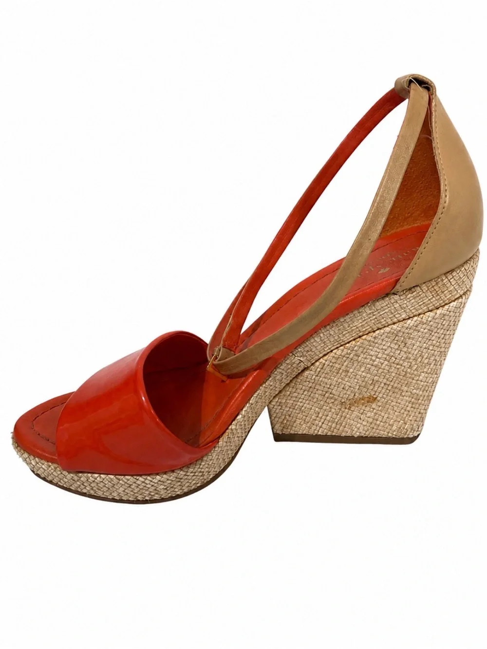 Kate Spade Wedge Sandals — bright orange  Patent & Tan Ankle Strap